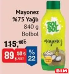 BOLBOL MAYONEZ %75 YAĞLI 840 G fiyat ve kampanya bilgisi